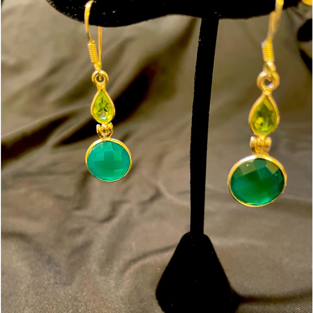 Silver green quartz and peridot earrings